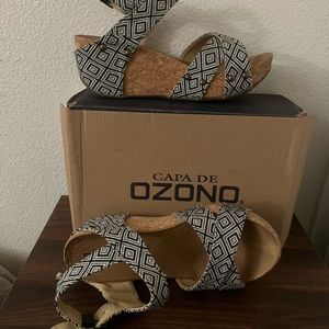 COPY - Cork platforms black and white textile.